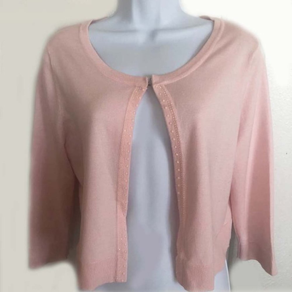 New York & Co Shrug Beaded Trim 3/4 Sleeve Cardigan